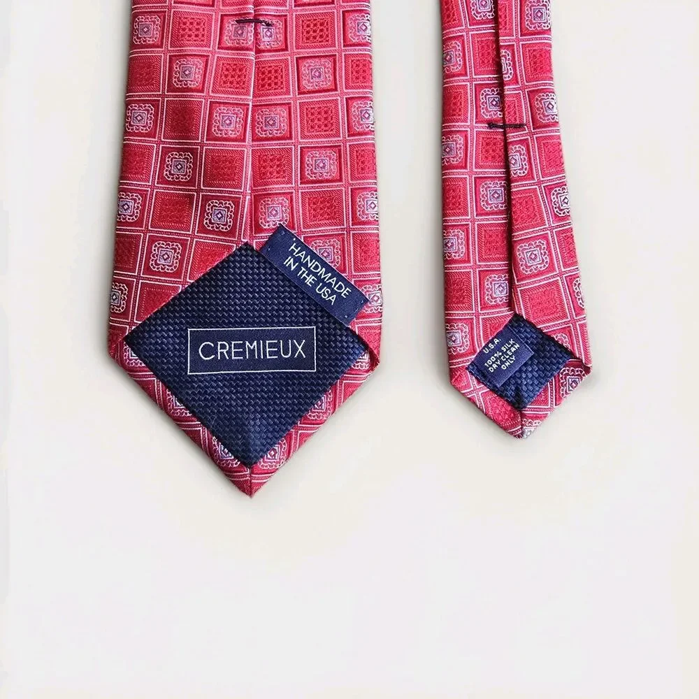 Cremieux Handmade in the USA Silk Tie Red Repeating Square Motifs